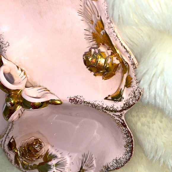 Pink and gold vintage ornate candy dish bowl pine cones - Picture 2 of 11